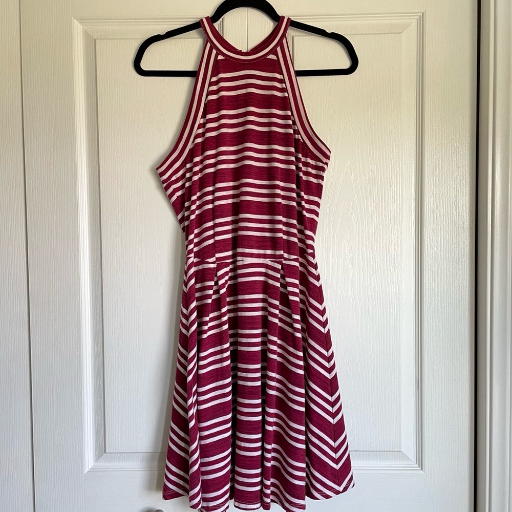 Women’s Copper Key High Neck Skater Dress - Red/White Stripe in Large